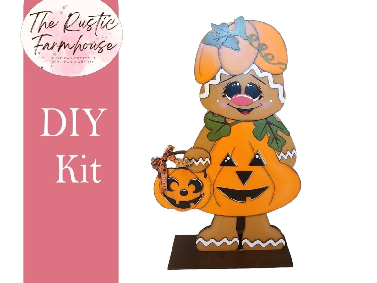 Gingerbread Porch Greeter in Halloween Costume, DIY Halloween Wood Blanks, DIY Halloween Porch Greeters - RusticFarmhouseDecor