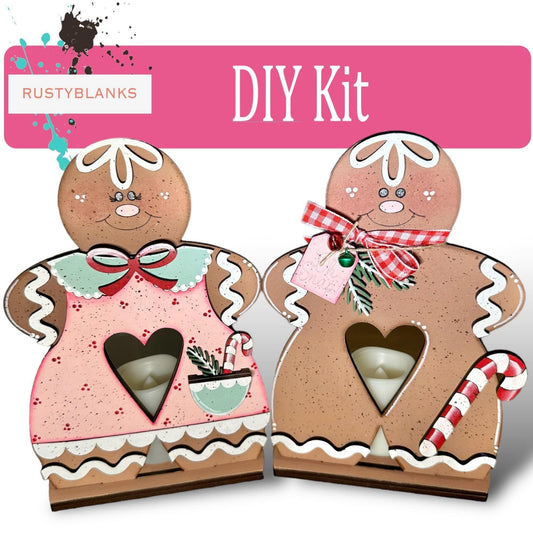 Gingerbread Votive DIY Shelf Sitters , Boy & Girl Set , Christmas Decor - RusticFarmhouseDecor