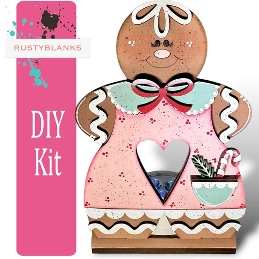 Gingerbread Votive DIY Shelf Sitters , Boy & Girl Set , Christmas Decor - RusticFarmhouseDecor