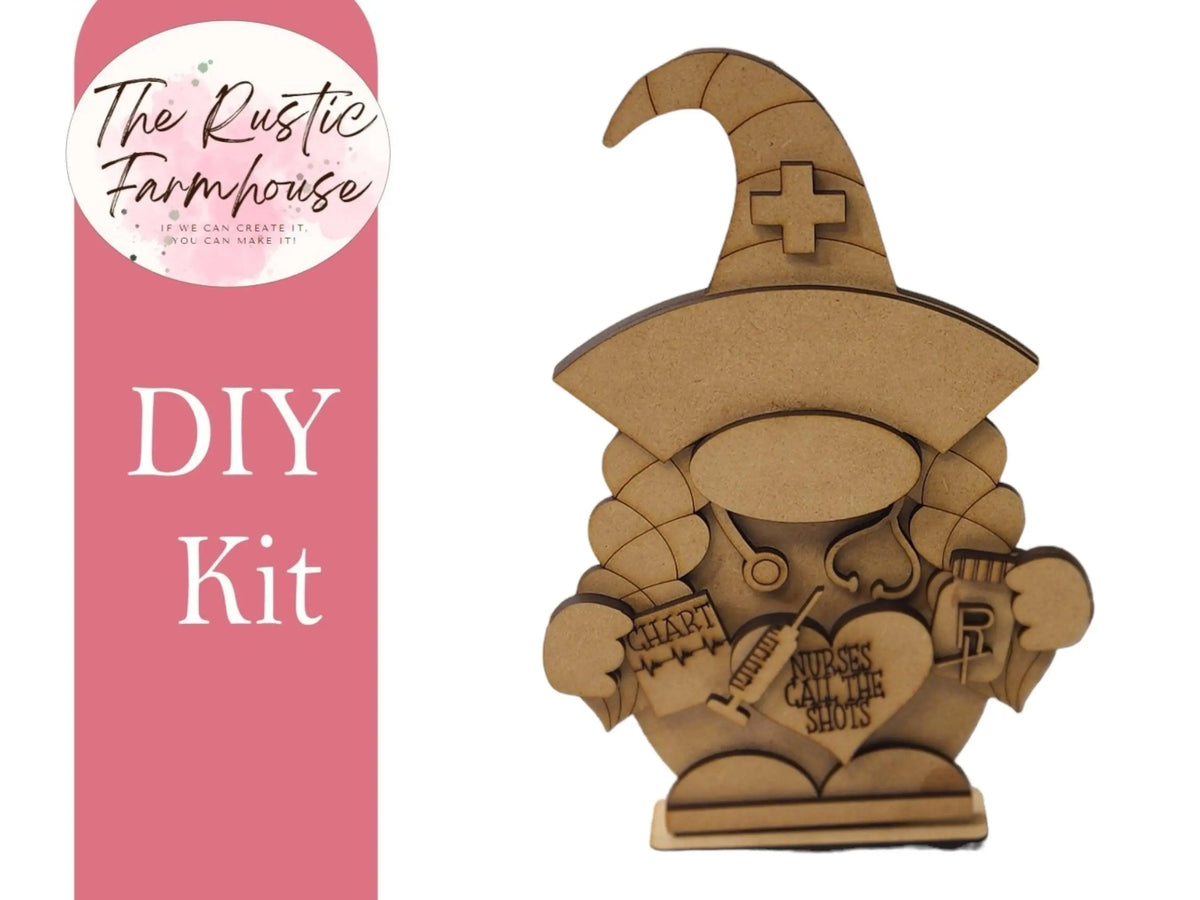 Girl Nurse Doctor Gnome Shelf Sitter, DIY Gnome kit, Tiered Tray Decor - RusticFarmhouseDecor