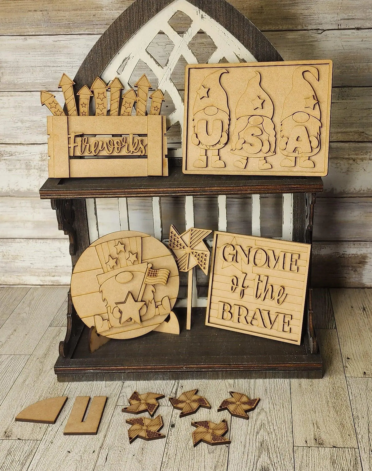 Gnome of the Brave Patriotic Tiered Tray Decor - RusticFarmhouseDecor