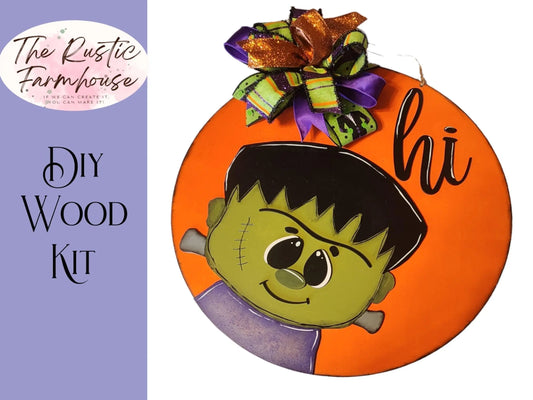 Halloween Frankenstein Hi Door Hanger for Trick or Treaters Diy Sign Wooden Blanks - RusticFarmhouseDecor