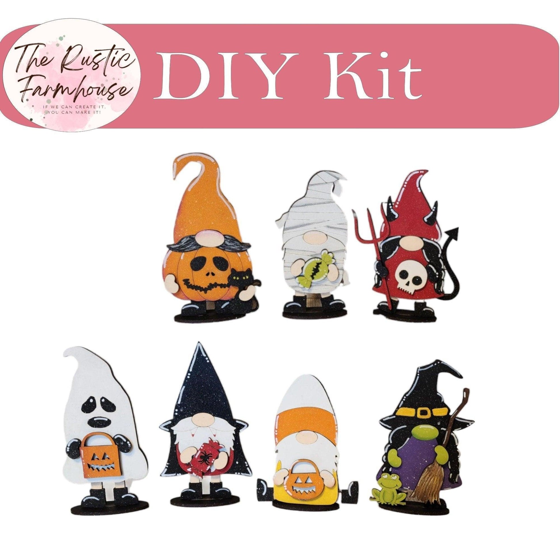 Halloween Gnome Shelf Sitters, DIY Gnome kit, Tiered Tray Decor, Two Sizes - RusticFarmhouseDecor