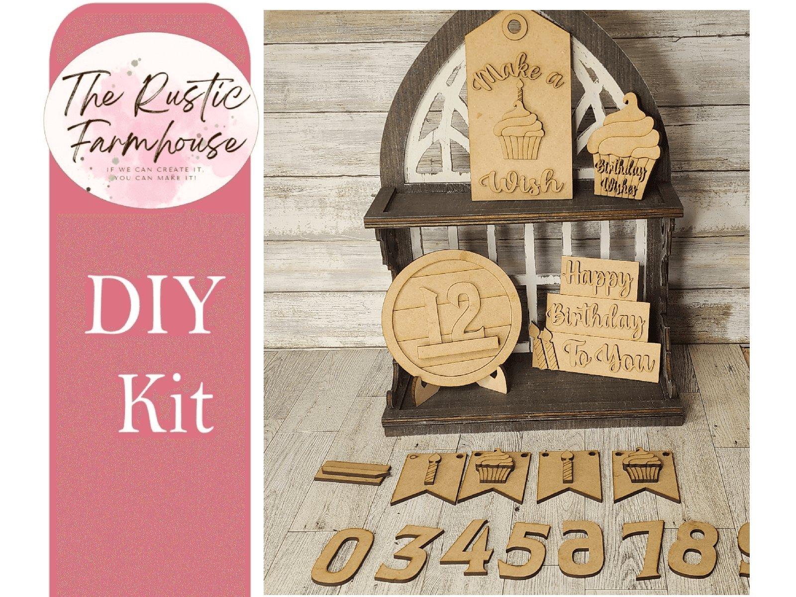 Happy Birthday Tier Tray, Make A Wish Tier Tray, DIY Birthday Craft Kit, Birthday Display, Birthday Centerpiece - RusticFarmhouseDecor