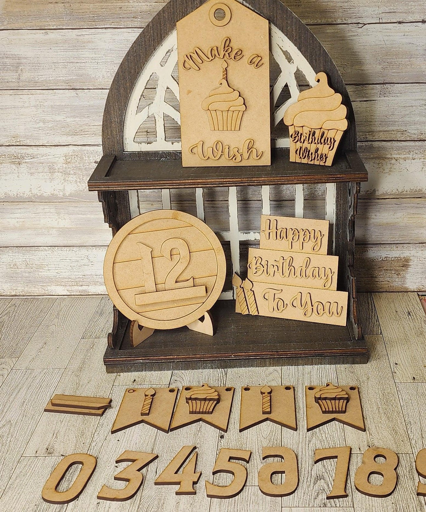 Happy Birthday Tier Tray, Make A Wish Tier Tray, DIY Birthday Craft Kit, Birthday Display, Birthday Centerpiece - RusticFarmhouseDecor