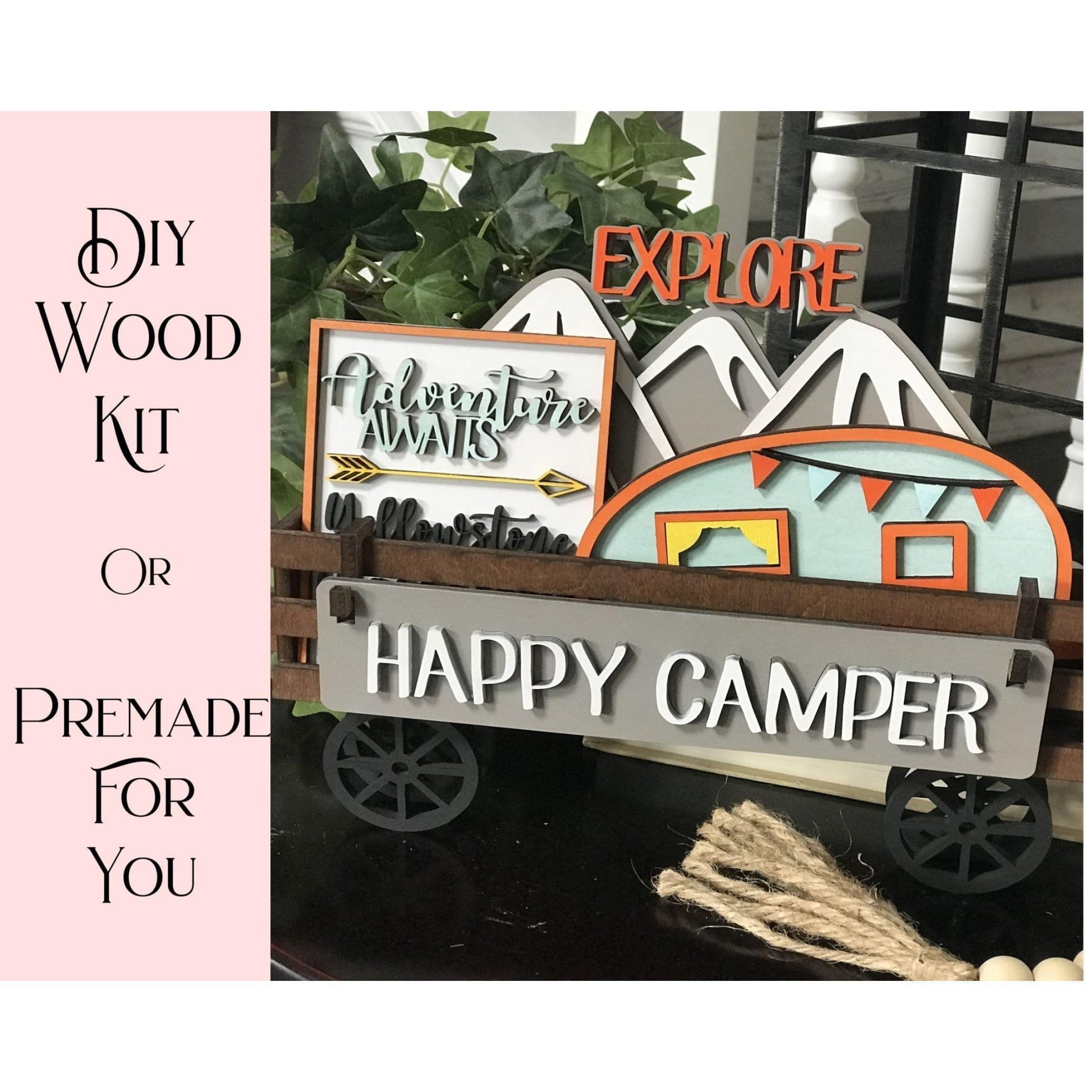 Happy Camper Wagon/Raised Shelf Insert Set - RusticFarmhouseDecor