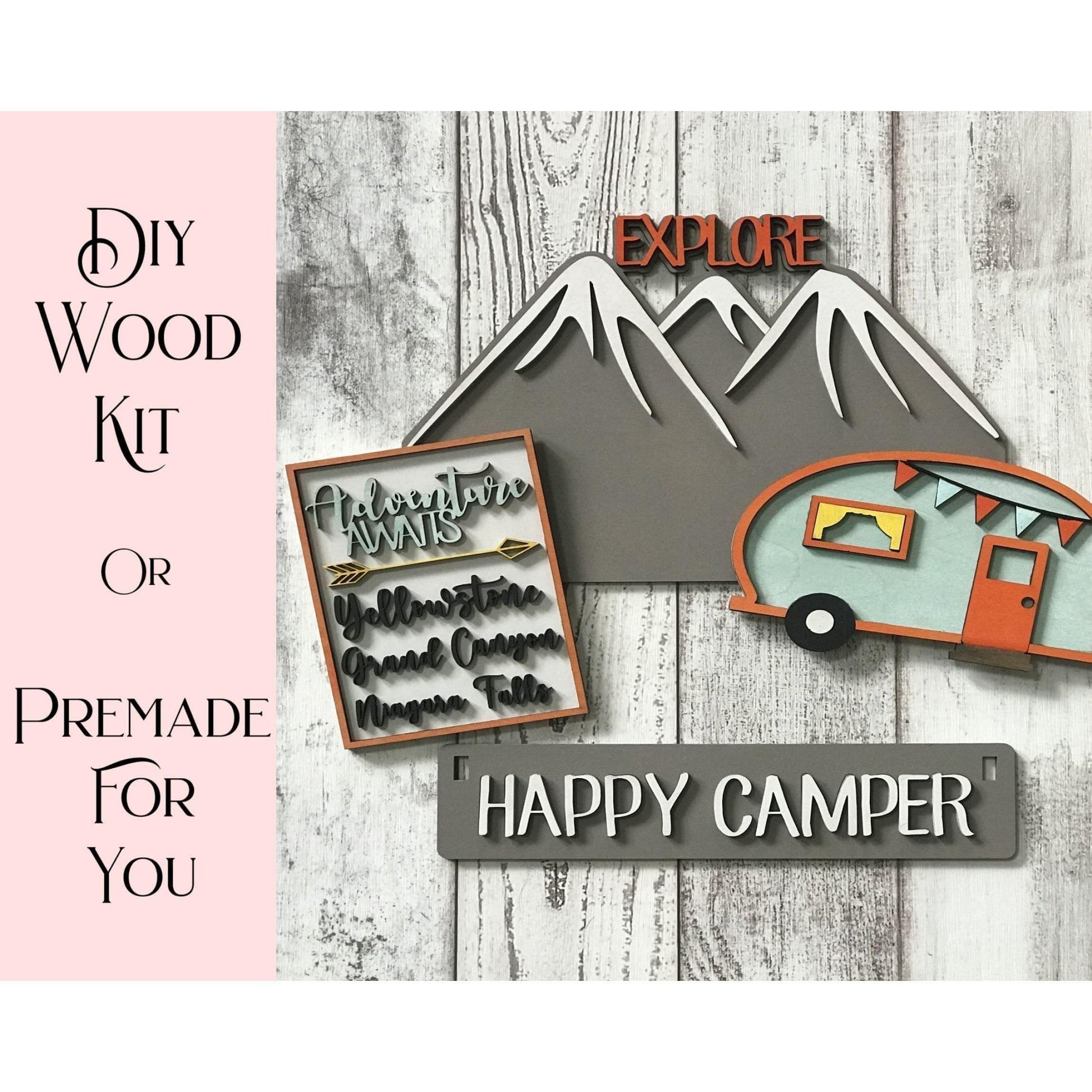 Happy Camper Wagon/Raised Shelf Insert Set - RusticFarmhouseDecor