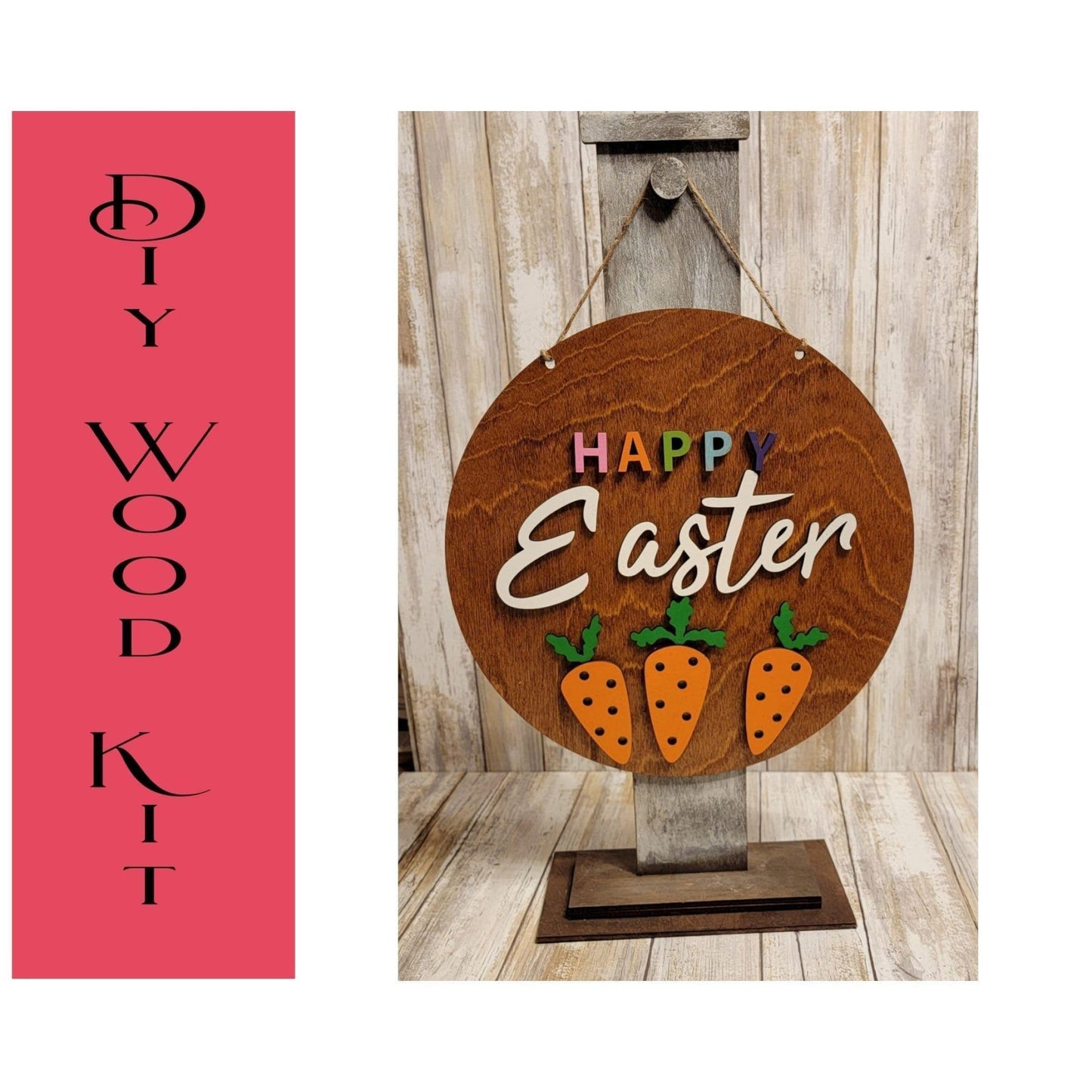 Happy Easter Round with Carrots DIY - RusticFarmhouseDecor