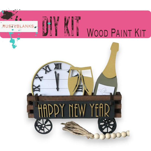 Happy New Year's Insert for Wagon or Raised Shelf Sitter, Unfinished DIY Wood Kit, Blanks to Decorate Home Decor, DIY Wagon - RusticFarmhouseDecor