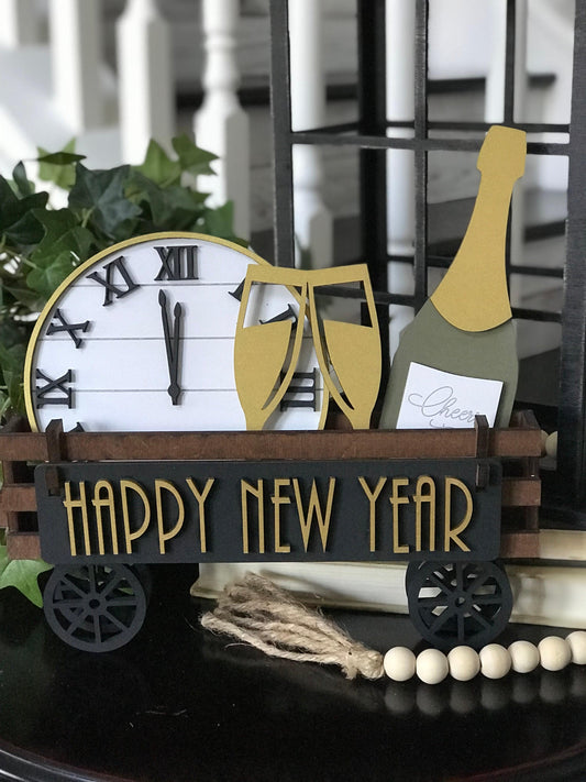 Happy New Year Wagon/Raised Shelf Insert Set - RusticFarmhouseDecor
