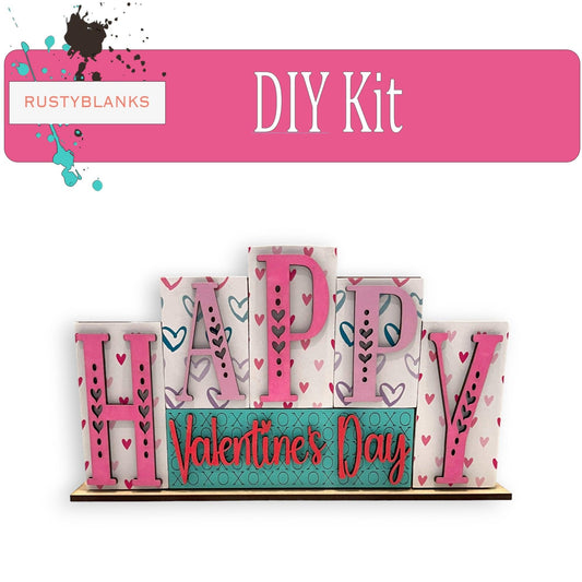 Happy Valentines Day Block Shelf Sitter , DIY Holiday Decor - RusticFarmhouseDecor