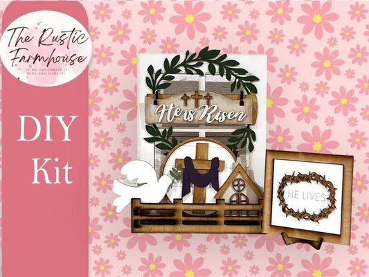 He is Risen Inserts, Easter DIY inserts, Religious Easter Insert for Window - RusticFarmhouseDecor