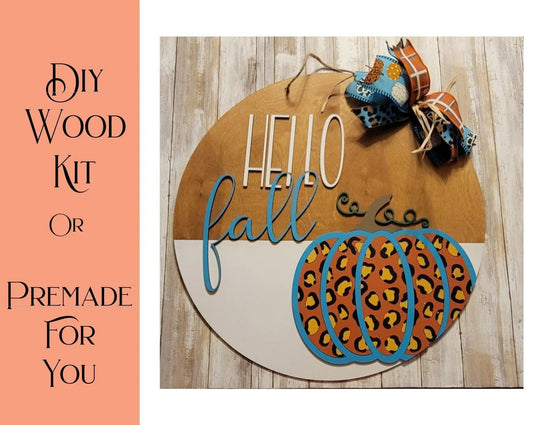 Hello Fall Leopard Pumkin Door Hanger - RusticFarmhouseDecor