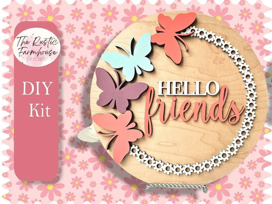 Hello Friends Door Hanger, Unfinished DIY Wood Kit, Blanks to Decorate Home Decor, Hello Friends DIY Door Hanger - RusticFarmhouseDecor