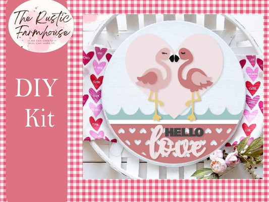 Hello Love Pink Flamingo Valentine Door Hanger DIY - RusticFarmhouseDecor