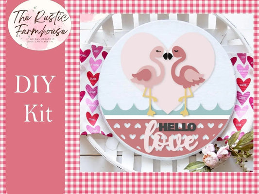 Hello Love Pink Flamingo Valentine Door Hanger DIY - RusticFarmhouseDecor