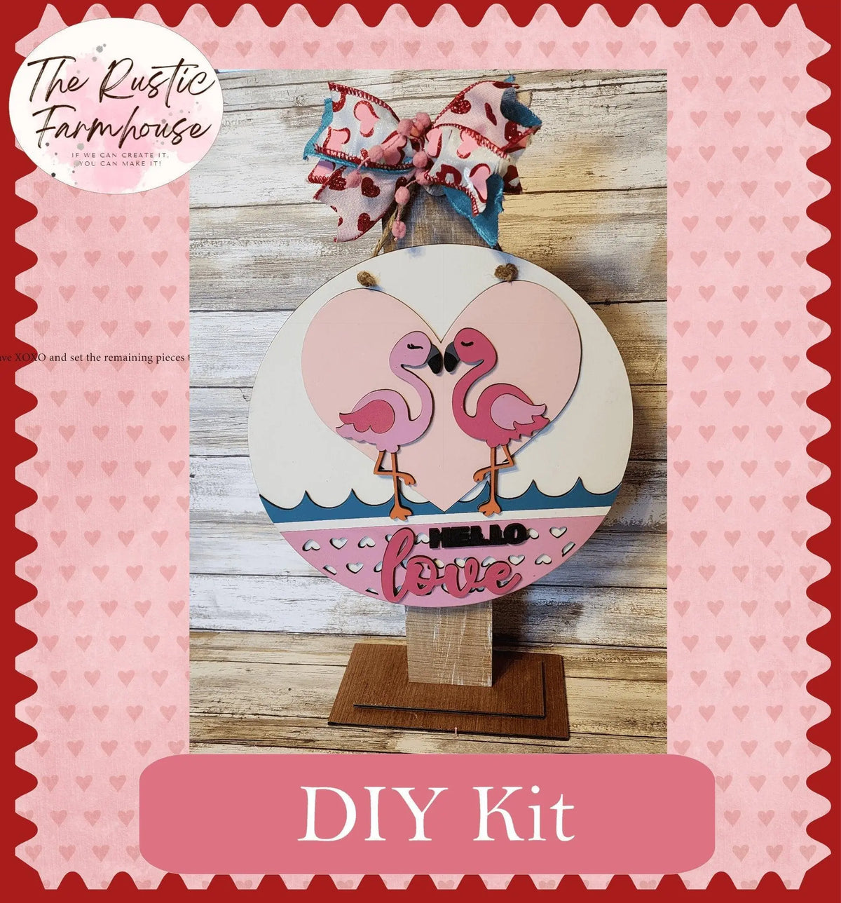 Hello Love Pink Flamingo Valentine Door Hanger DIY - RusticFarmhouseDecor