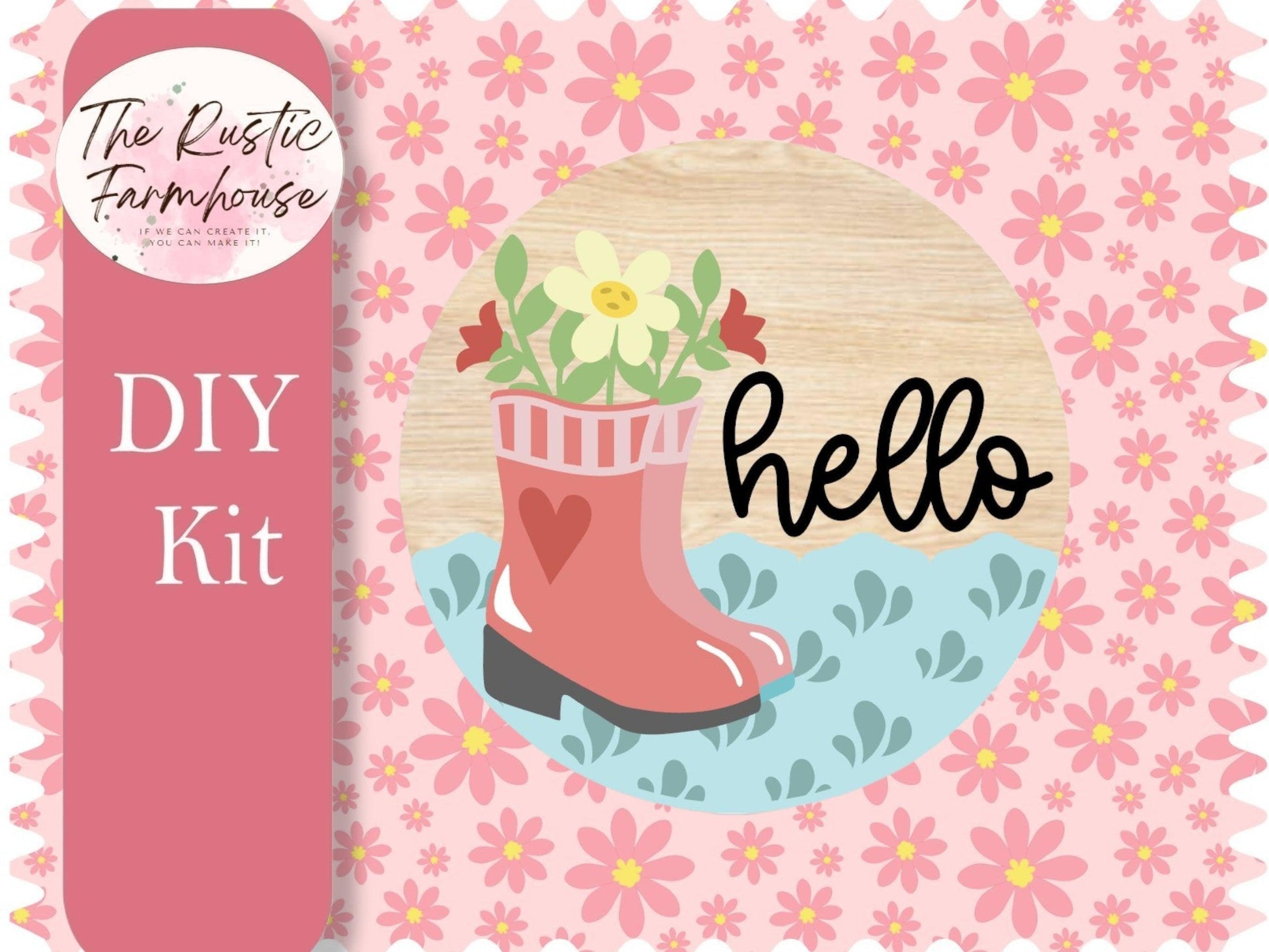 Hello Rainboots Door Hanger, Unfinished DIY Wood Kit, Blanks to Decorate Home Decor, Spring DIY Door Hanger - RusticFarmhouseDecor