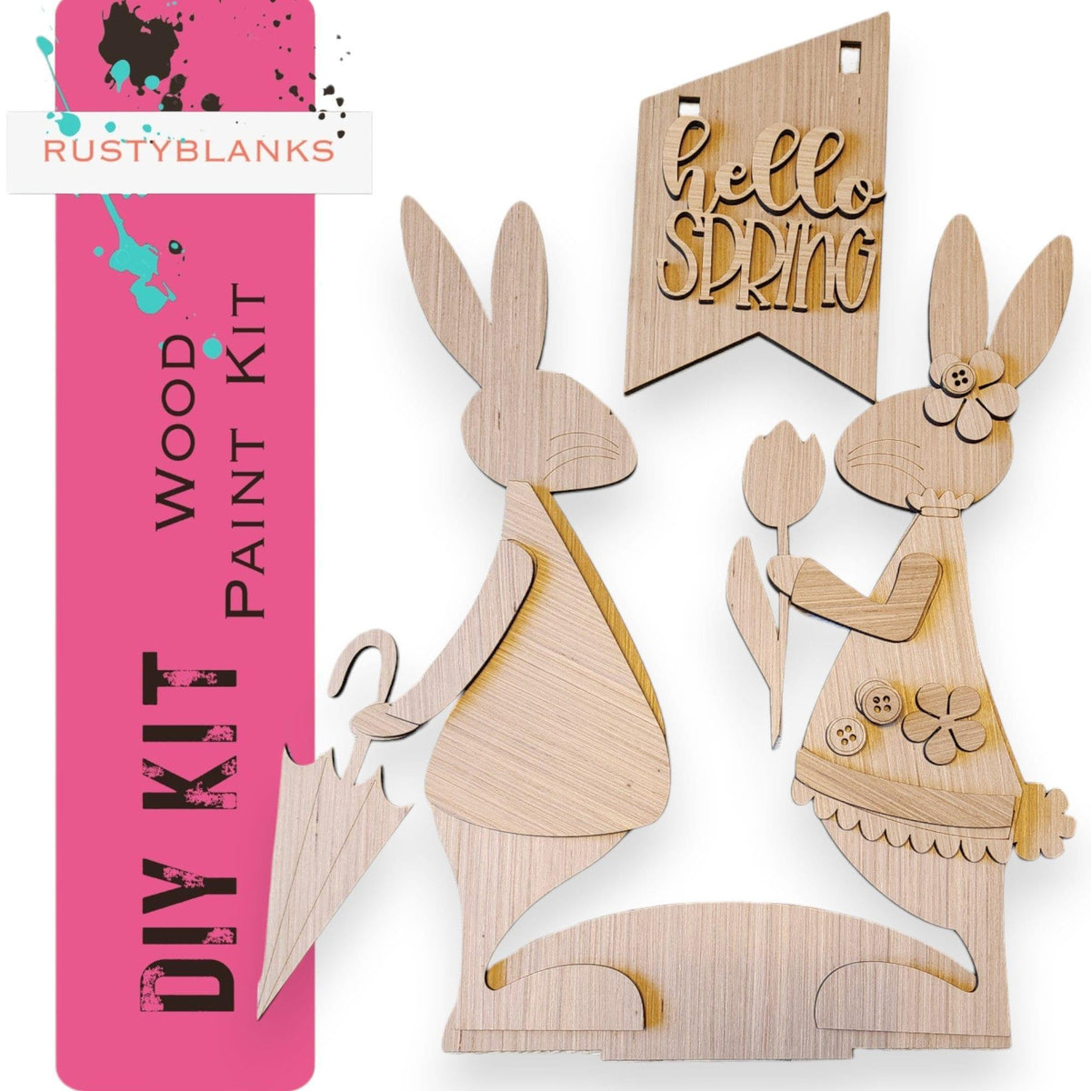 Hello Spring Bunnies Sign and Insert for our Interchangeable Fence - RusticFarmhouseDecor