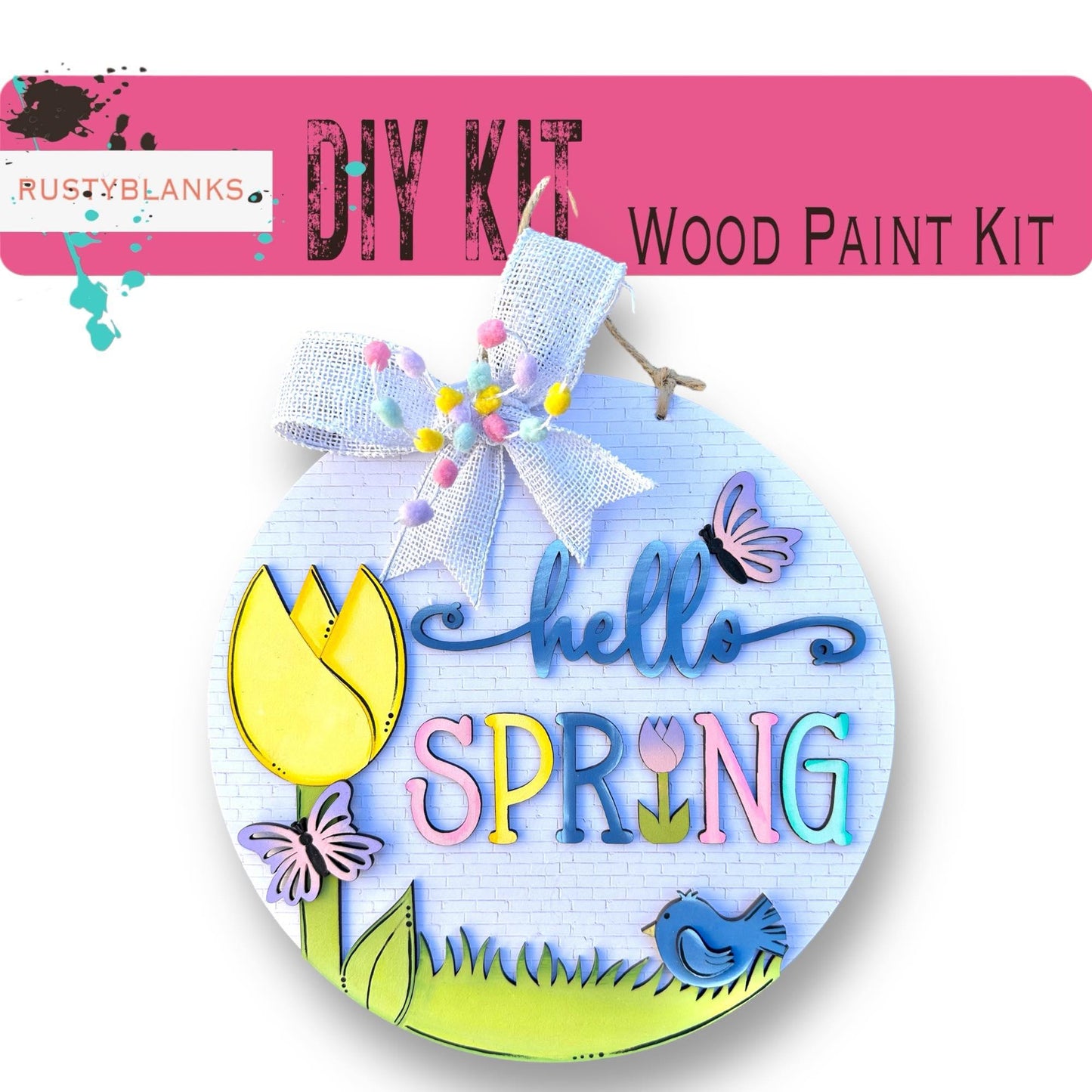 Hello Spring DIY Door Hanger - Wood Blanks for Crafting - RusticFarmhouseDecor