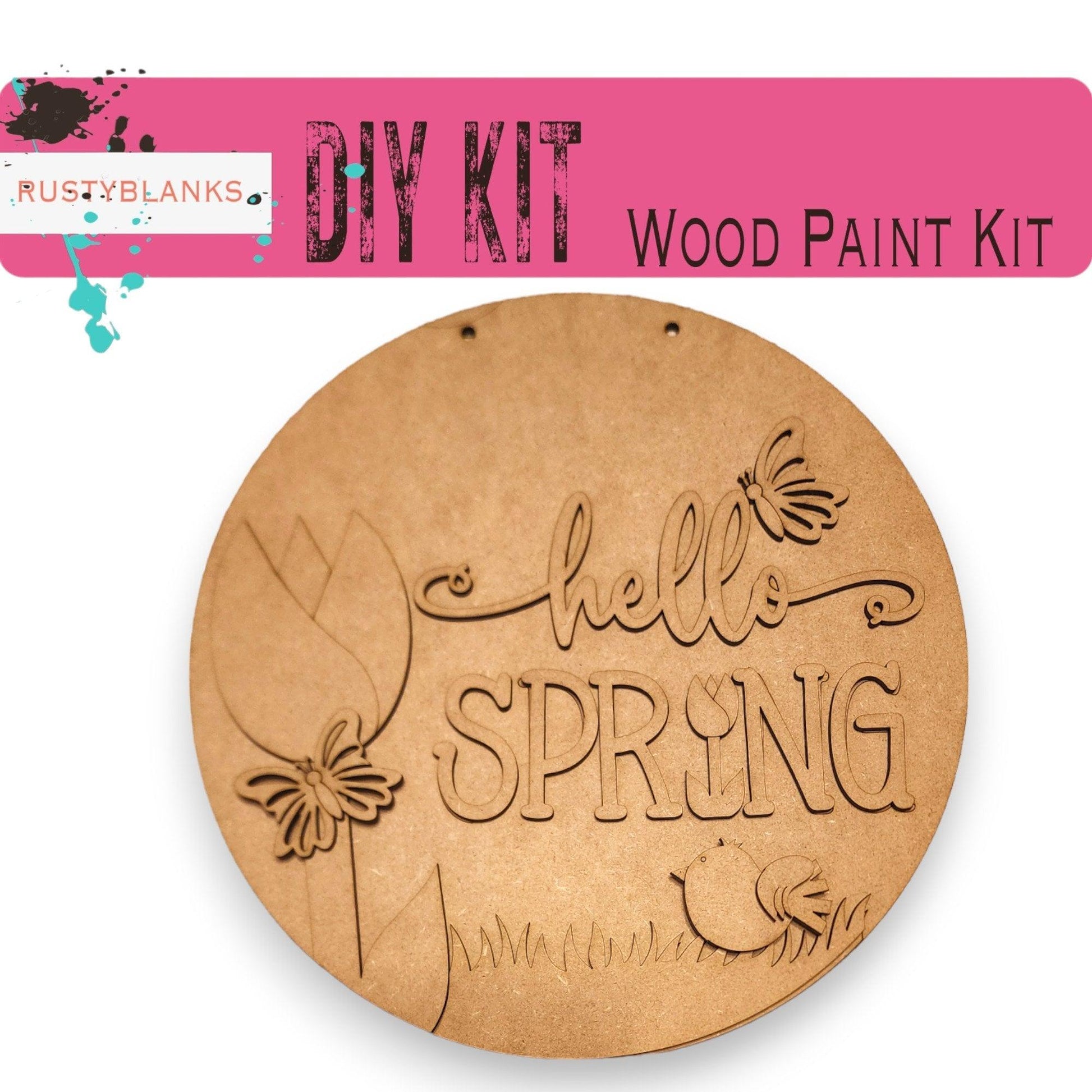 Hello Spring DIY Door Hanger - Wood Blanks for Crafting - RusticFarmhouseDecor