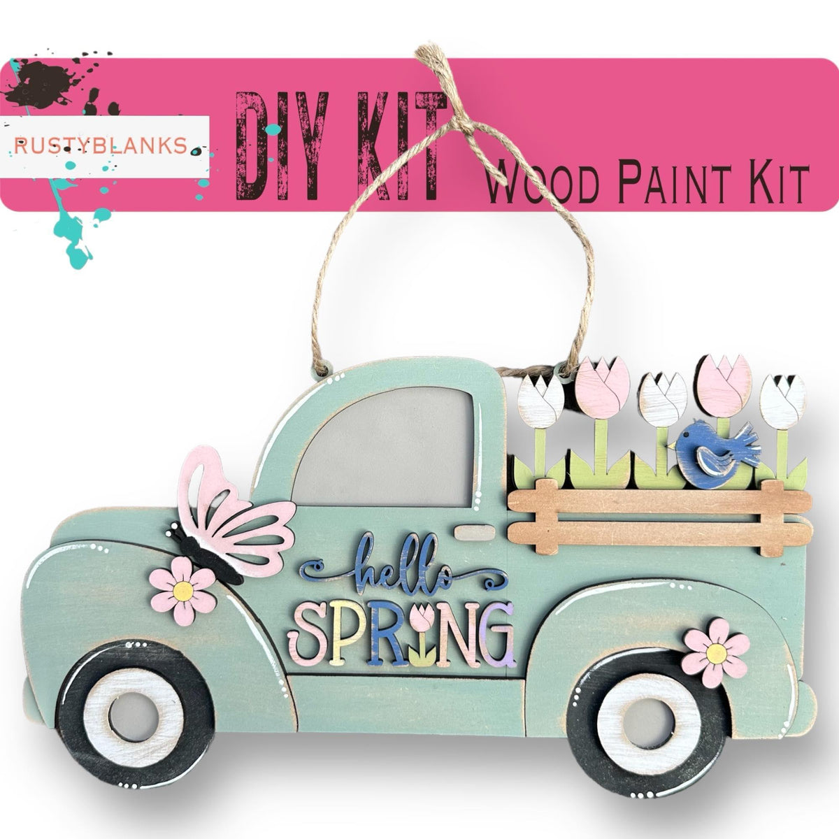 Hello Spring Truck DIY Door Hanger - Wood Blanks for Crafting - Hello Spring Collection - RusticFarmhouseDecor