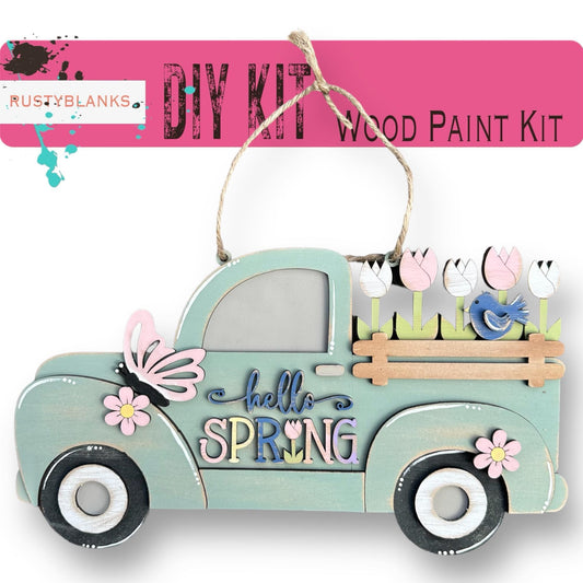 Hello Spring Truck DIY Door Hanger - Wood Blanks for Crafting - Hello Spring Collection - RusticFarmhouseDecor
