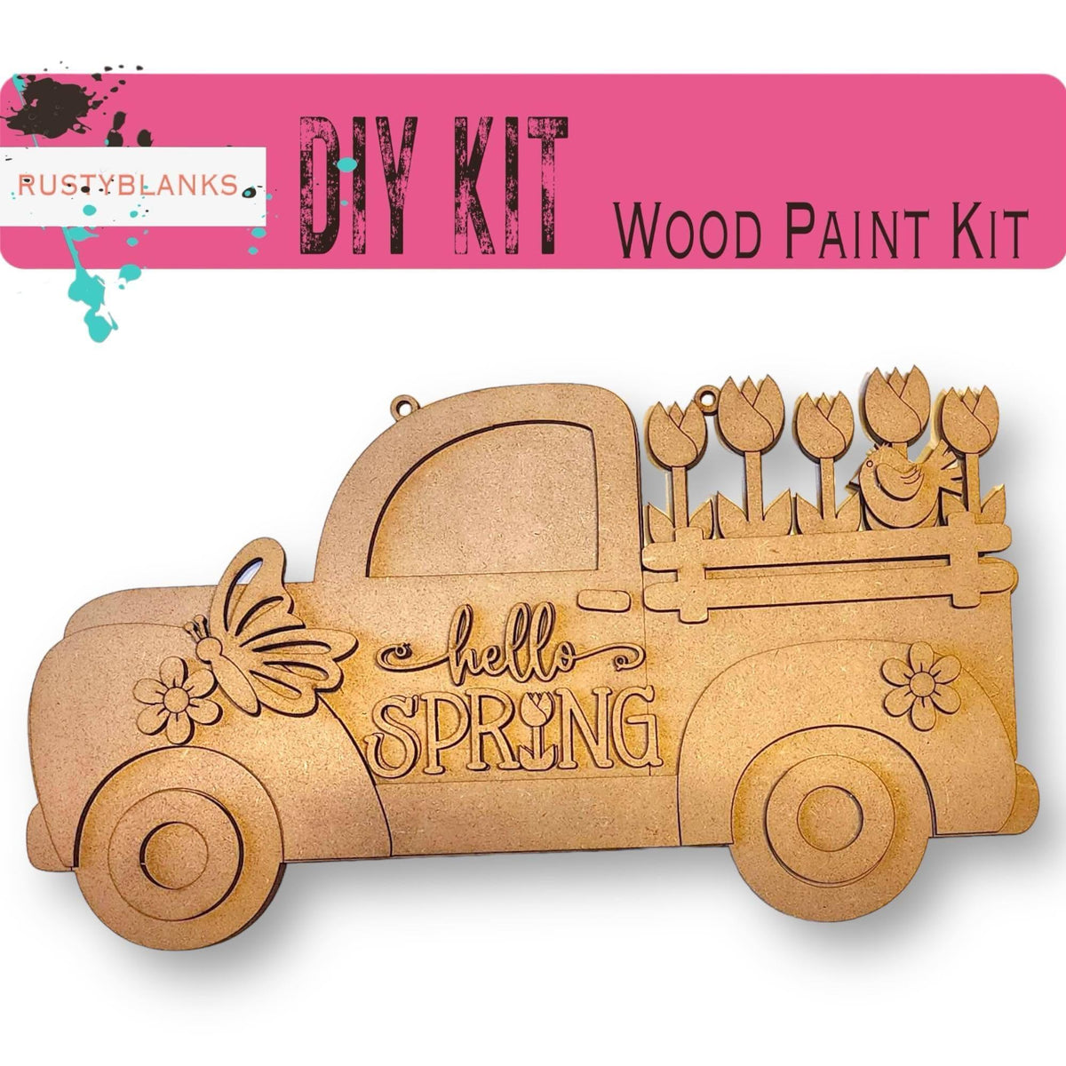 Hello Spring Truck DIY Door Hanger - Wood Blanks for Crafting - Hello Spring Collection - RusticFarmhouseDecor