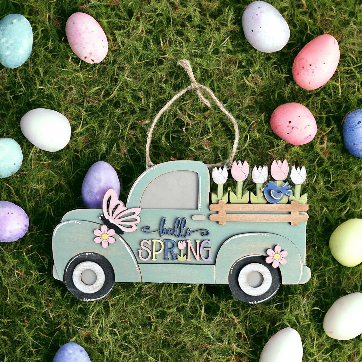 Hello Spring Truck DIY Door Hanger - Wood Blanks for Crafting - Hello Spring Collection - RusticFarmhouseDecor