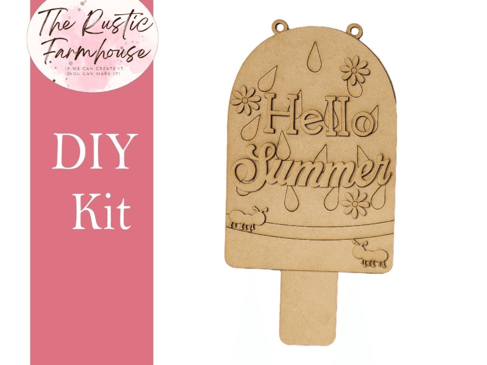 Hello Summer Door Hanger, Unfinished DIY Wood Kit, Blanks to Decorate Home Decor, DIY Door Hanger - RusticFarmhouseDecor
