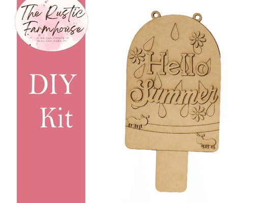 Hello Summer Door Hanger, Unfinished DIY Wood Kit, Blanks to Decorate Home Decor, DIY Door Hanger - RusticFarmhouseDecor