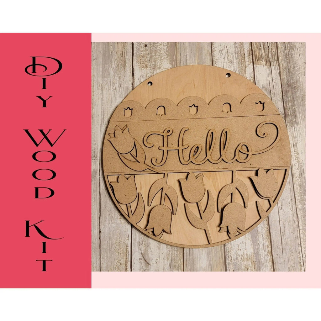 Hello Tulip Spring Door Hanger - RusticFarmhouseDecor