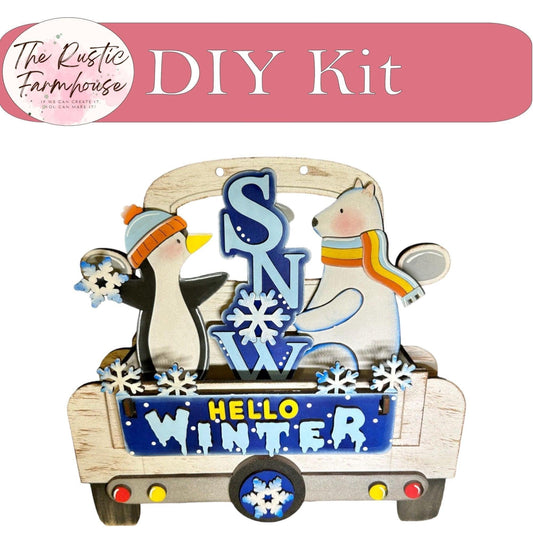 Hello Winter- DIY Interchangeable Inserts - Tiered Tray Decor - Polar Bear - Penguin - RusticFarmhouseDecor