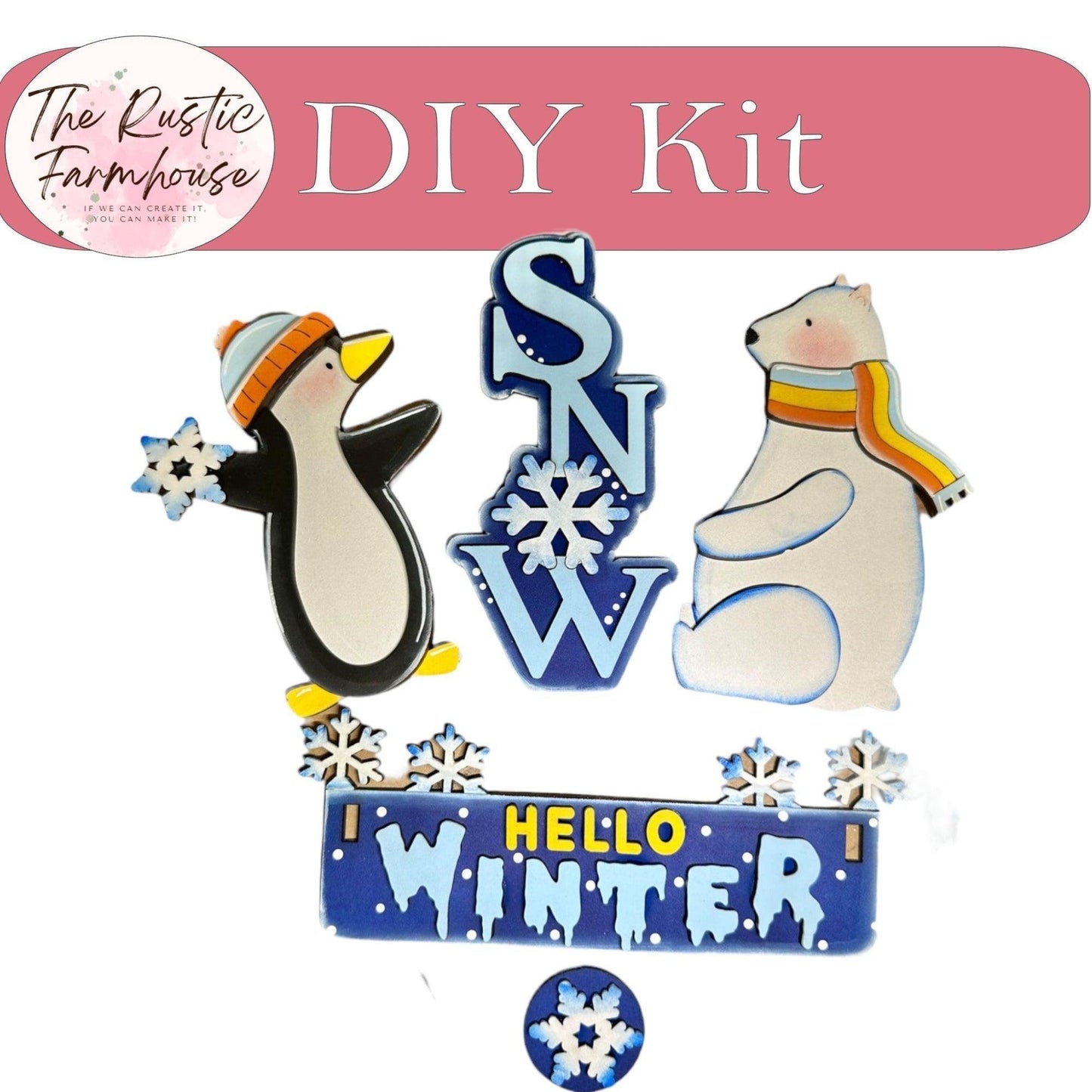 Hello Winter- DIY Interchangeable Inserts - Tiered Tray Decor - Polar Bear - Penguin - RusticFarmhouseDecor