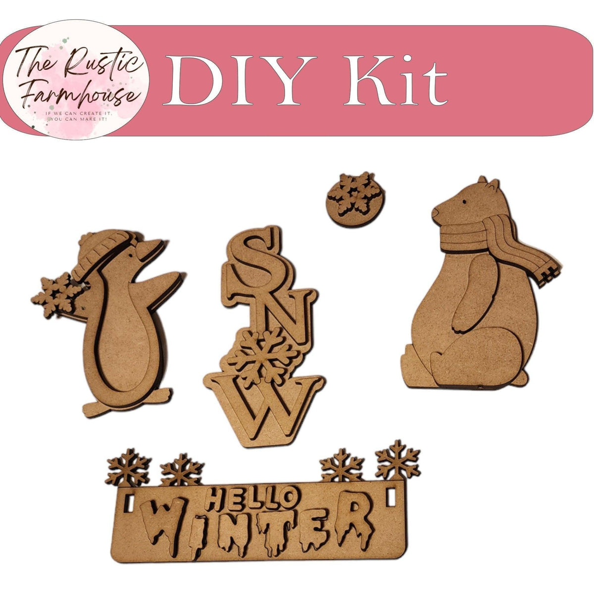 Hello Winter- DIY Interchangeable Inserts - Tiered Tray Decor - Polar Bear - Penguin - RusticFarmhouseDecor