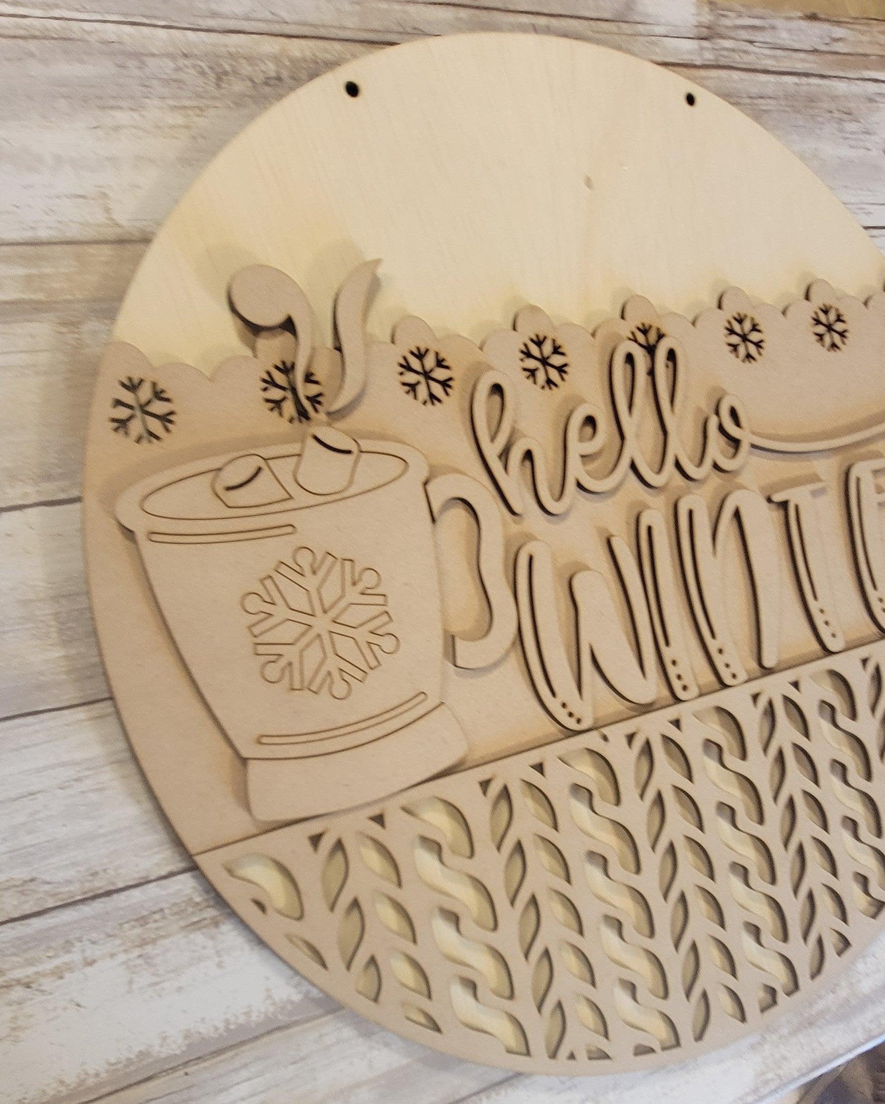 Hello Winter Mug Winter Door Hanger - RusticFarmhouseDecor