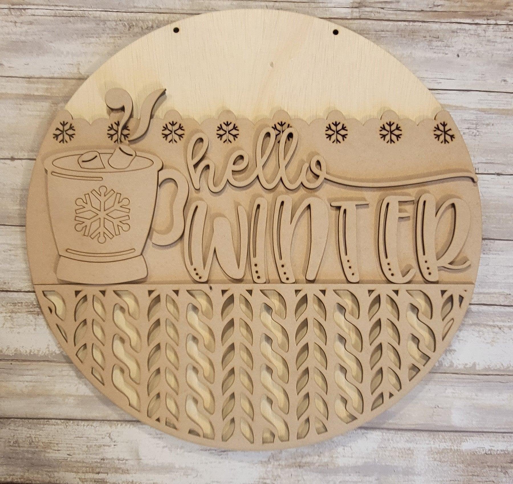 Hello Winter Mug Winter Door Hanger - RusticFarmhouseDecor
