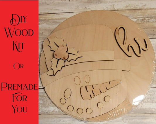 Hi Christmas Round Door Hanger with a Snowman - RusticFarmhouseDecor