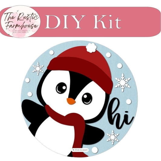 Hi Penguin DIY Christmas Decor Door Hanger, Christmas Wood Blanks, Craft Kit - RusticFarmhouseDecor