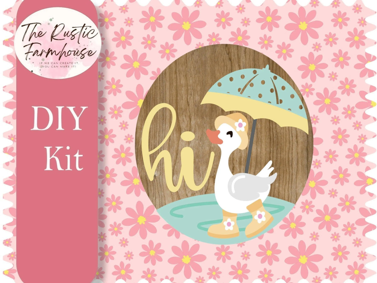 Hi Spring Duck with Umbrella Door Hanger, Unfinished DIY Wood Kit, Blanks to Decorate Home Decor, Hi Spring Duck DIY Door Hanger - RusticFarmhouseDecor