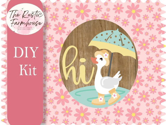 Hi Spring Duck with Umbrella Door Hanger, Unfinished DIY Wood Kit, Blanks to Decorate Home Decor, Hi Spring Duck DIY Door Hanger - RusticFarmhouseDecor