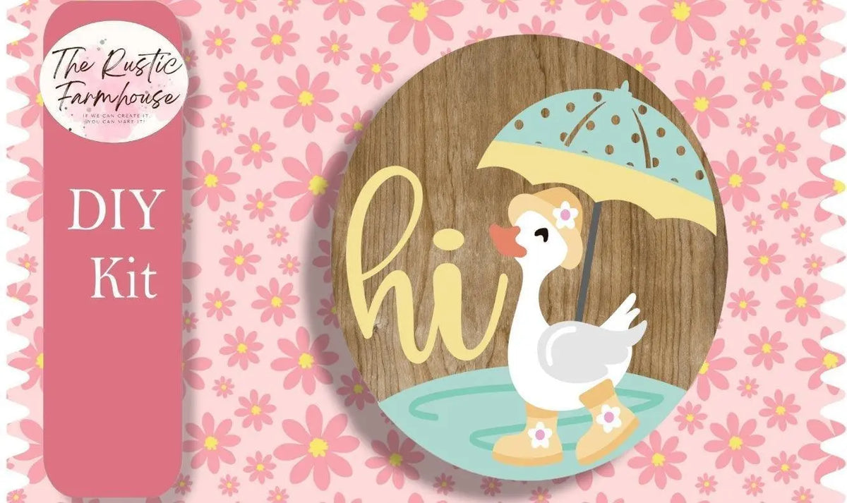 Hi Spring Duck with Umbrella Door Hanger, Unfinished DIY Wood Kit, Blanks to Decorate Home Decor, Hi Spring Duck DIY Door Hanger - RusticFarmhouseDecor