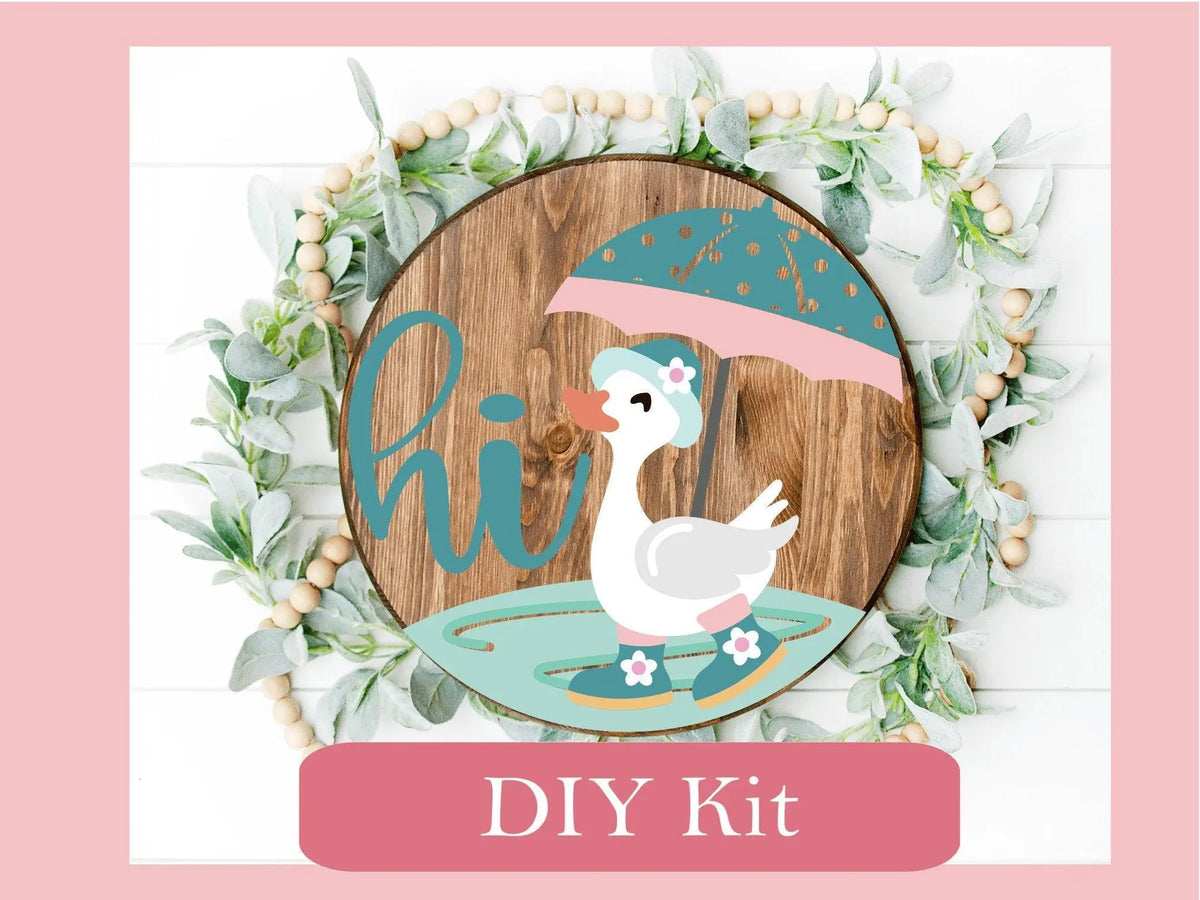Hi Spring Duck with Umbrella Door Hanger, Unfinished DIY Wood Kit, Blanks to Decorate Home Decor, Hi Spring Duck DIY Door Hanger - RusticFarmhouseDecor