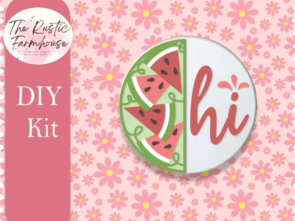 Hi Watermelon Door Hanger, Unfinished DIY Wood Kit, Blanks to Decorate Home Decor, DIY Summer Watermelon Door Hanger - RusticFarmhouseDecor