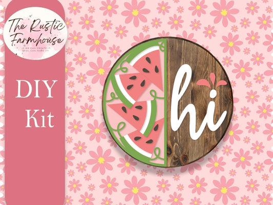 Hi Watermelon Door Hanger, Unfinished DIY Wood Kit, Blanks to Decorate Home Decor, DIY Summer Watermelon Door Hanger - RusticFarmhouseDecor