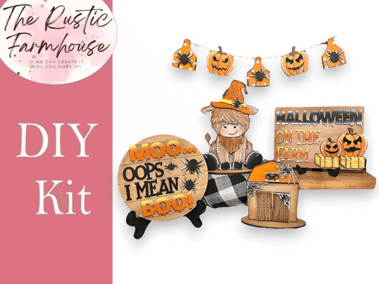 Highland Cow Halloween Tiered Tray Set, Moo! Opps I mean Boo! - RusticFarmhouseDecor