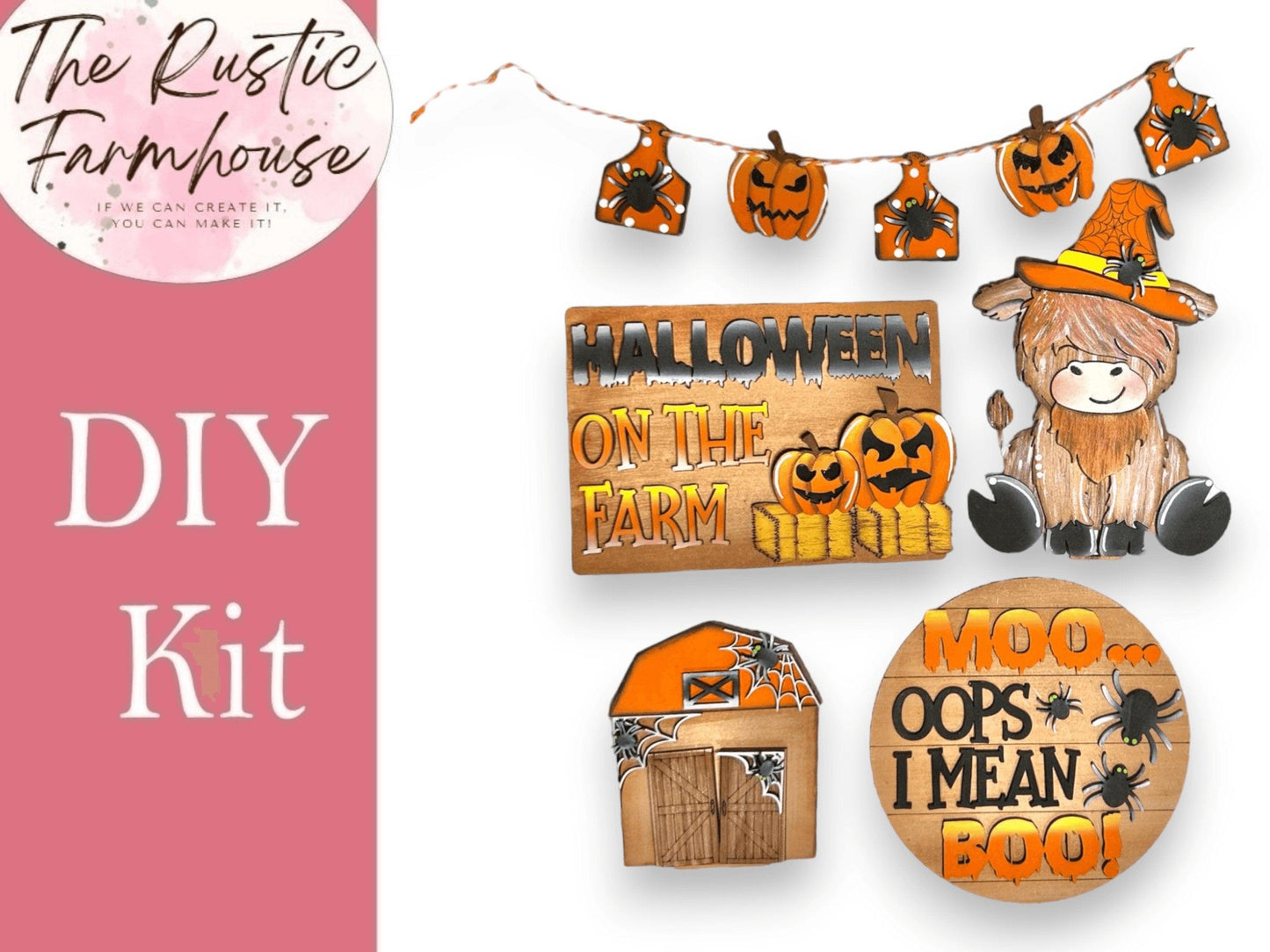 Highland Cow Halloween Tiered Tray Set, Moo! Opps I mean Boo! - RusticFarmhouseDecor