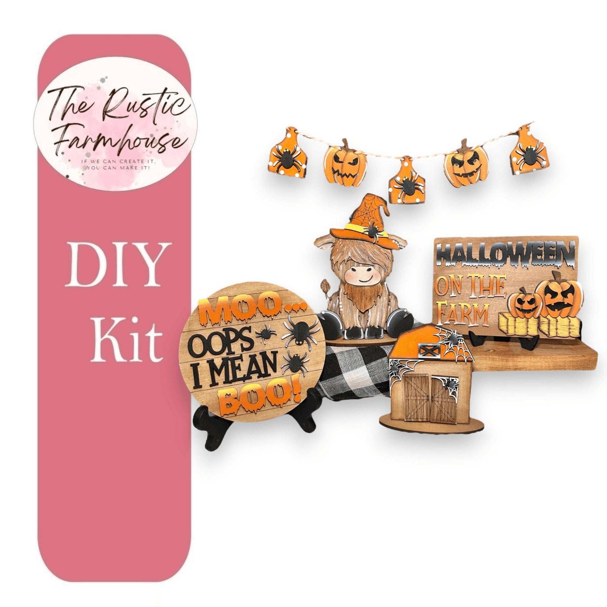 Highland Cow Halloween Tiered Tray Set, Moo! Opps I mean Boo! - RusticFarmhouseDecor