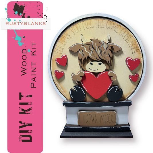 Highland Cow Valentines Insert for Snow Globe DIY Interchangeable Decor, Wood Paint Kit, Interchangealbe Snow Globe - RusticFarmhouseDecor