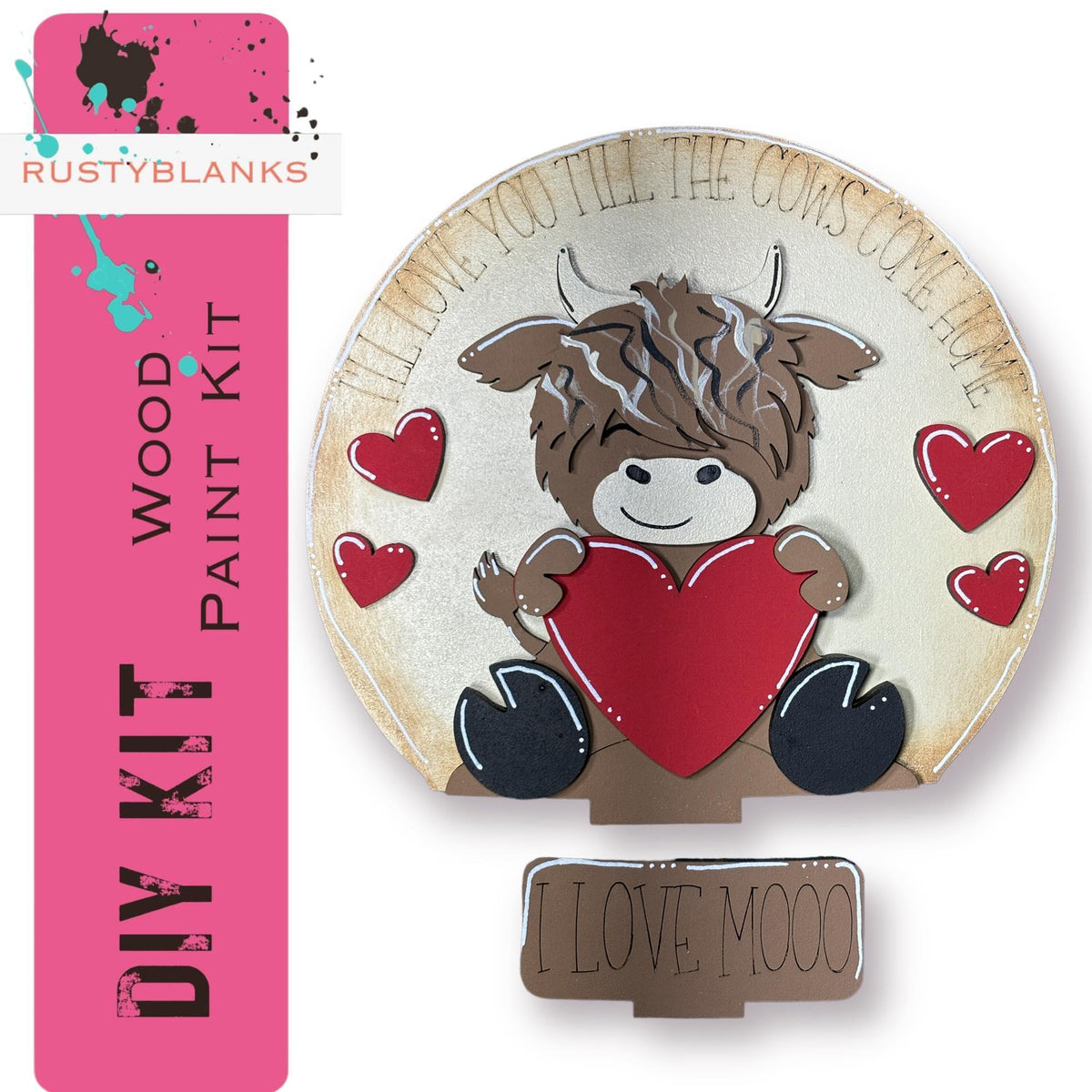Highland Cow Valentines Insert for Snow Globe DIY Interchangeable Decor, Wood Paint Kit, Interchangealbe Snow Globe - RusticFarmhouseDecor